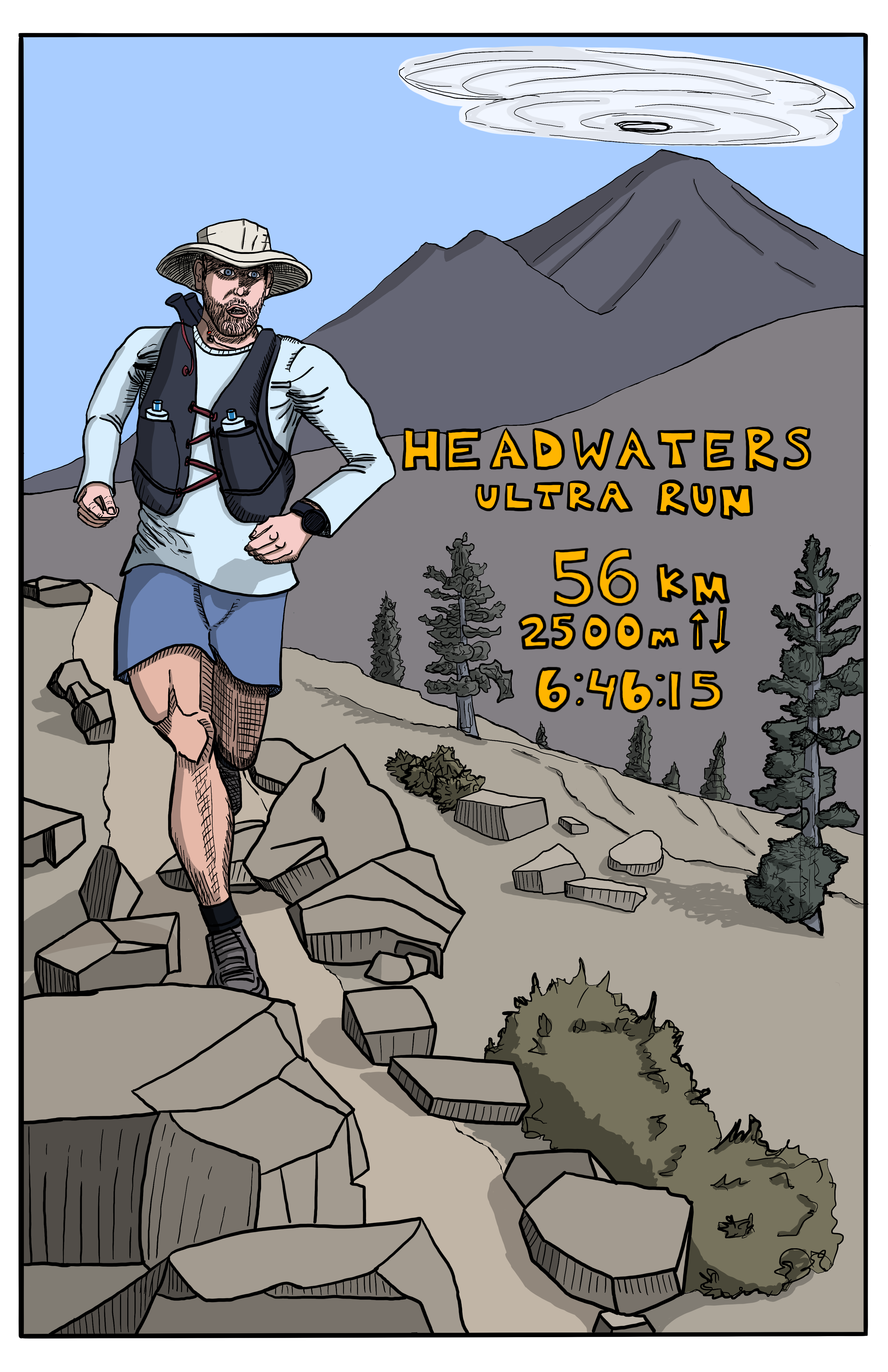 Comic book art for local trail ultra-run
