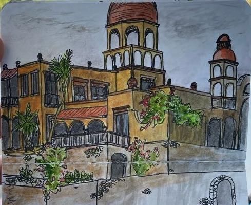 Sketch of beach front hotel in Baja, Mexico